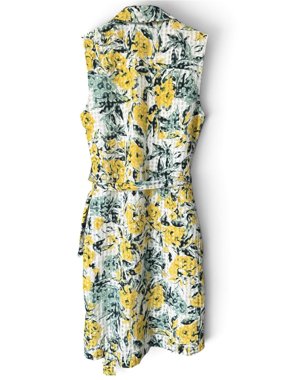 Karl Lagerfeld Yellow and Green Floral Tie-Waist Sleeveless Shirt Dress Size 2 - Picture 3 of 6